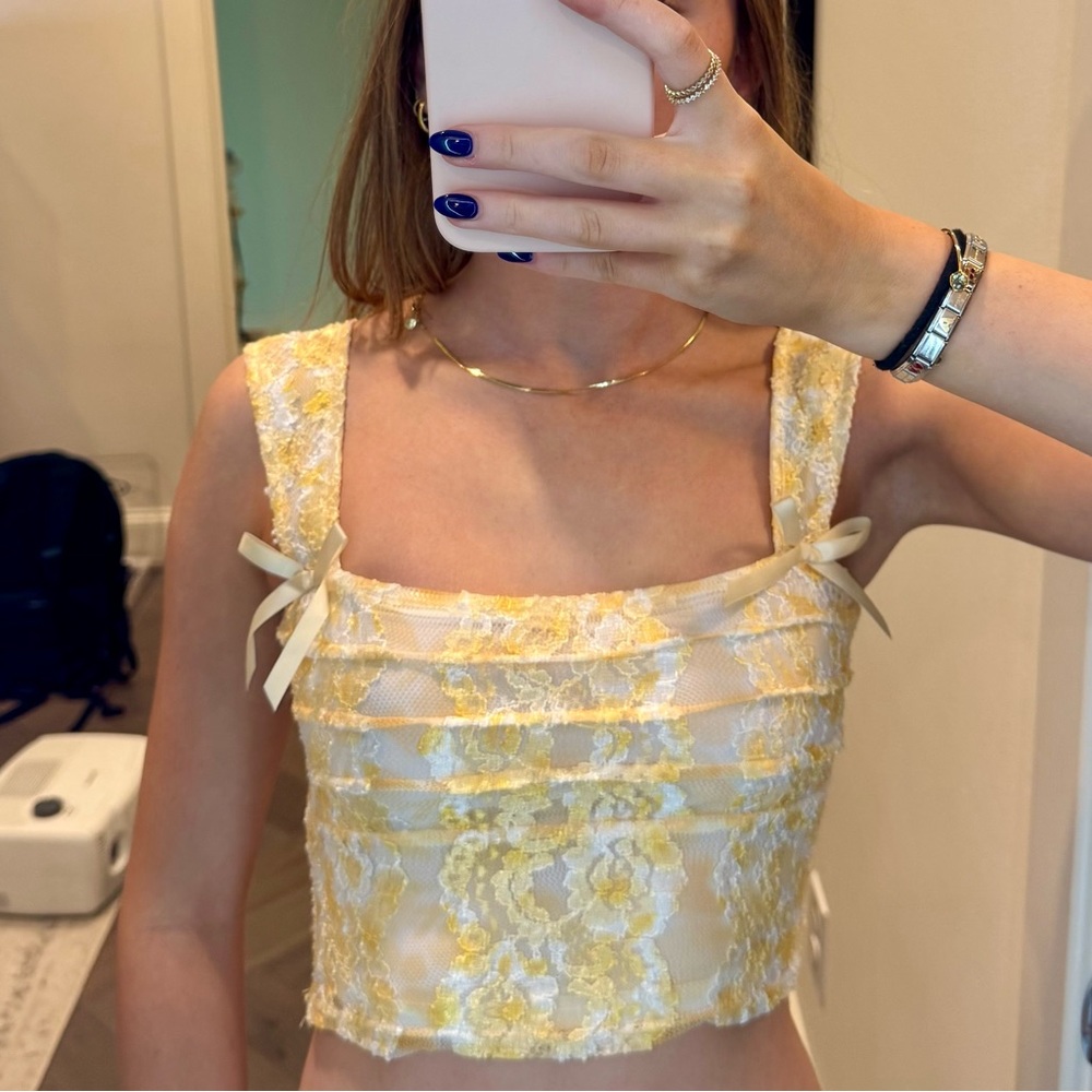 Beginning Boutique Yellow Lace Crop Top